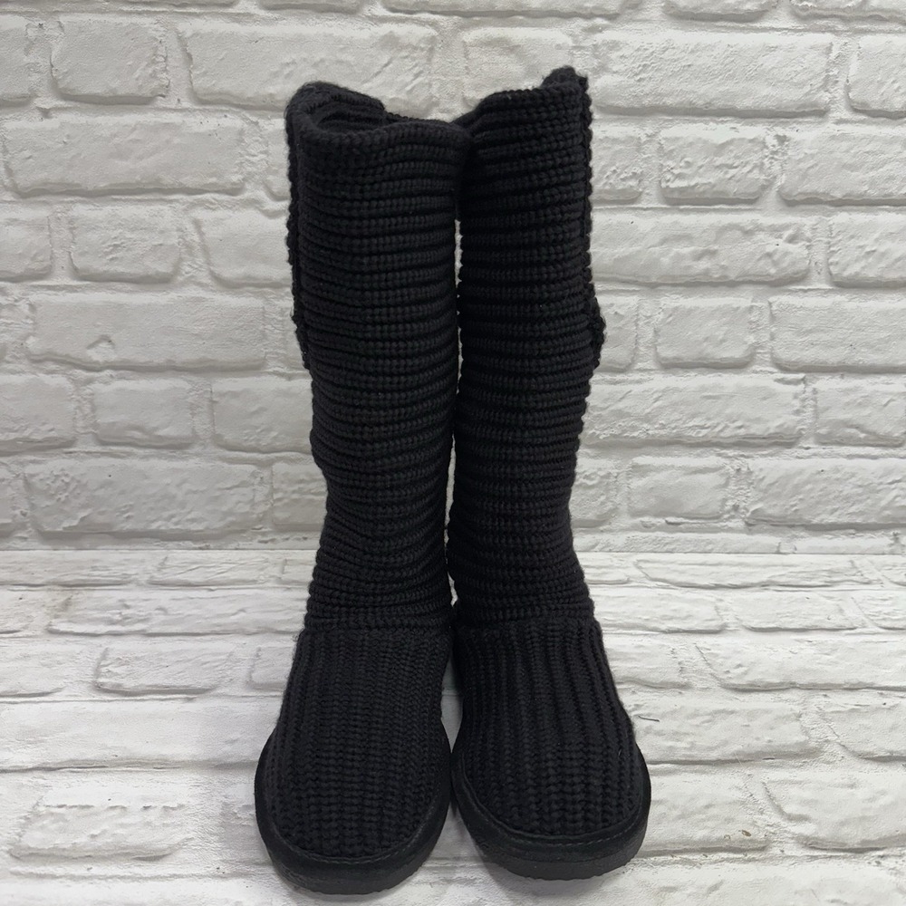 BEARPAW Black Classic Knitted Tall Three Button Boot Suede Heel Women's size 8 - Picture 8 of 14